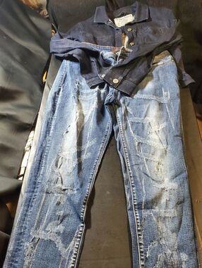 Comfort Denim Dark Blue SizeM buttonUp&mystique DistressedDenim Blue Size17 Pant